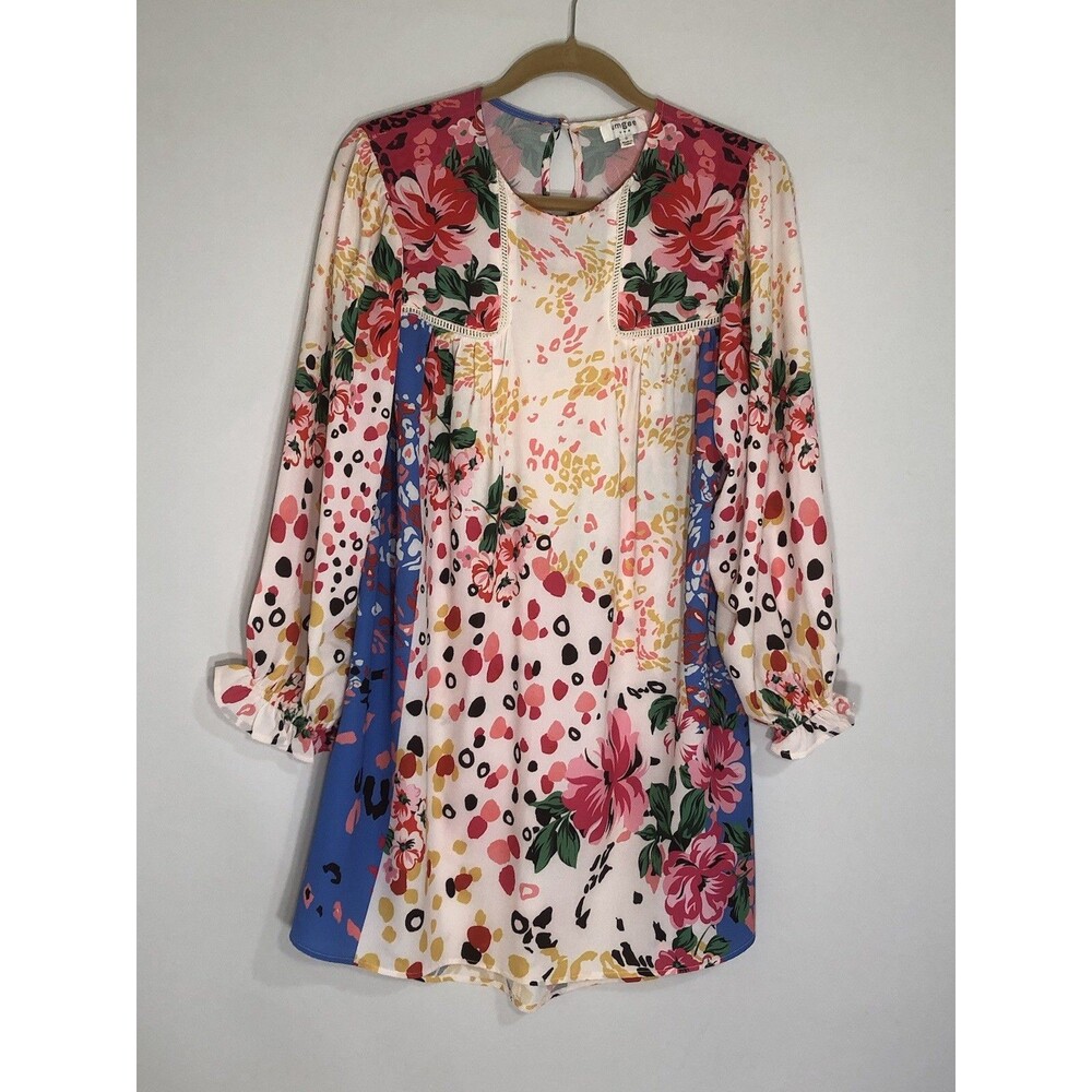 Umgee Women's Dress S Peasant Crochet Ruffle 3/4 Sleeve Floral Crepe Summer Fun